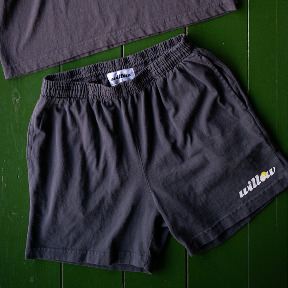 WILLOW Logo Garment-Dyed Gym Shorts (Faded Black)