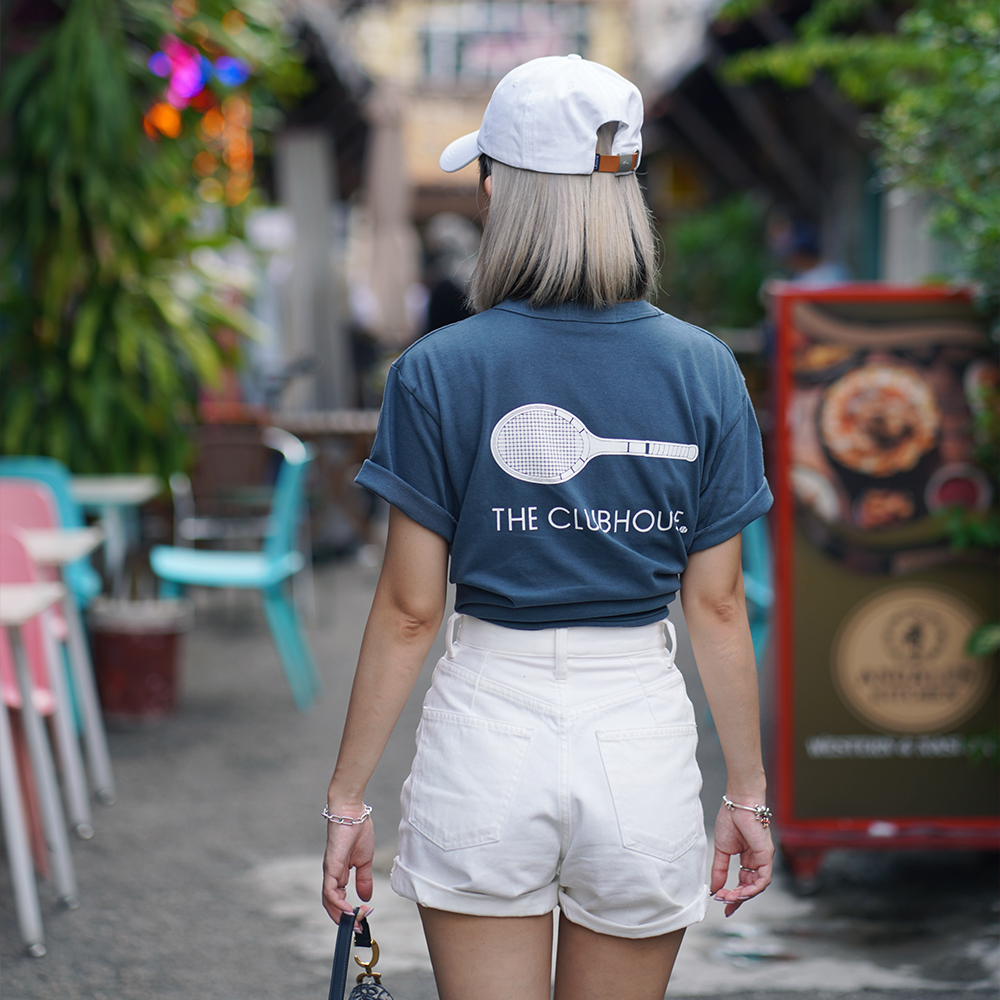 THE CLUBHOUSE バックプリントポケットTシャツ (Indigo/White)